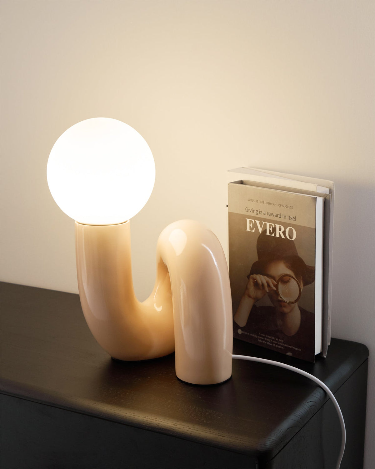 Twisted Glass Accent Lamp for Desk & Nightstand — 10 in Sculptural Design in Pink, Blue, White & Red — LED Glow for Bedroom, Living Room & O