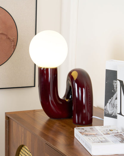 Twisted Glass Accent Lamp for Desk & Nightstand — 10 in Sculptural Design in Pink, Blue, White & Red — LED Glow for Bedroom, Living Room & O