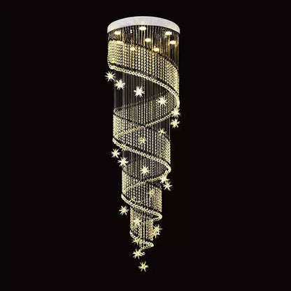 Cascading Crystal Chandelier for Staircase Chrome Finish Modern Raindrop Fixture Foyer Entryway Double-Height Ceiling GU10 LED Compatible