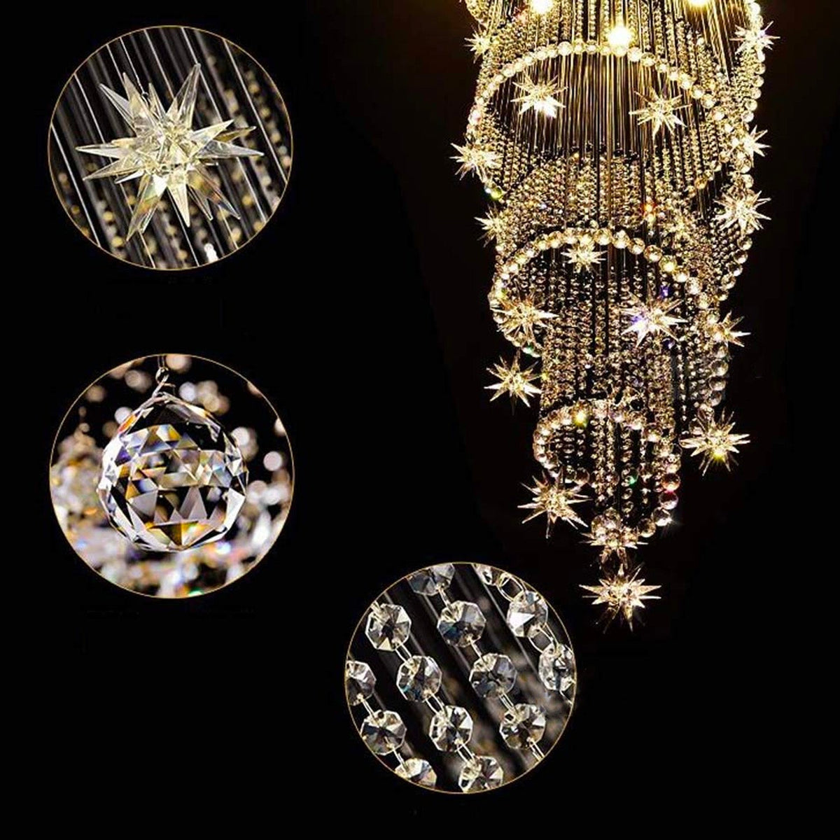 Cascading Crystal Chandelier for Staircase Chrome Finish Modern Raindrop Fixture Foyer Entryway Double-Height Ceiling GU10 LED Compatible