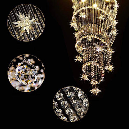 Cascading Crystal Chandelier for Staircase Chrome Finish Modern Raindrop Fixture Foyer Entryway Double-Height Ceiling GU10 LED Compatible