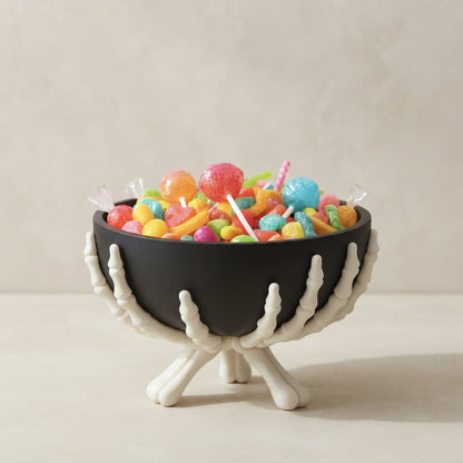 Spooktacular Halloween Candy Bowl - Matte Black Plastic with Detachable Skeleton Hands