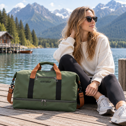 Weekend Duffel Bag with Shoe Compartment & Wet-Dry Separation for Gym Travel