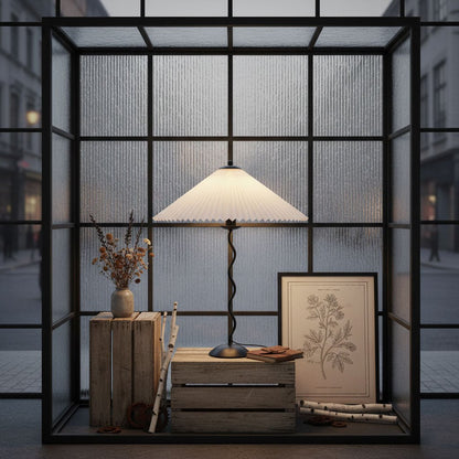 Sculptural Desk Lamp with Gathered Shade & Arc Base 17-inch Beige White Green Black Nightstand Light for Bedroom Living Room Accent
