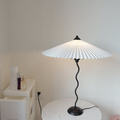 Sculptural Desk Lamp with Gathered Shade & Arc Base 17-inch Beige White Green Black Nightstand Light for Bedroom Living Room Accent