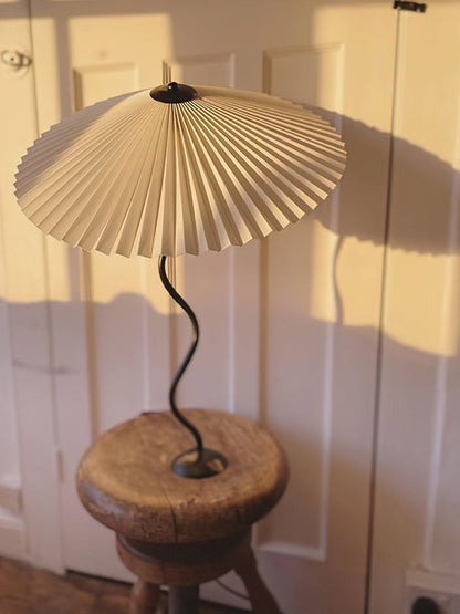 Sculptural Desk Lamp with Gathered Shade & Arc Base 17-inch Beige White Green Black Nightstand Light for Bedroom Living Room Accent