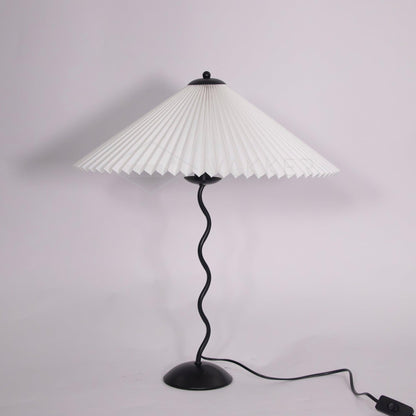 Sculptural Desk Lamp with Gathered Shade & Arc Base 17-inch Beige White Green Black Nightstand Light for Bedroom Living Room Accent