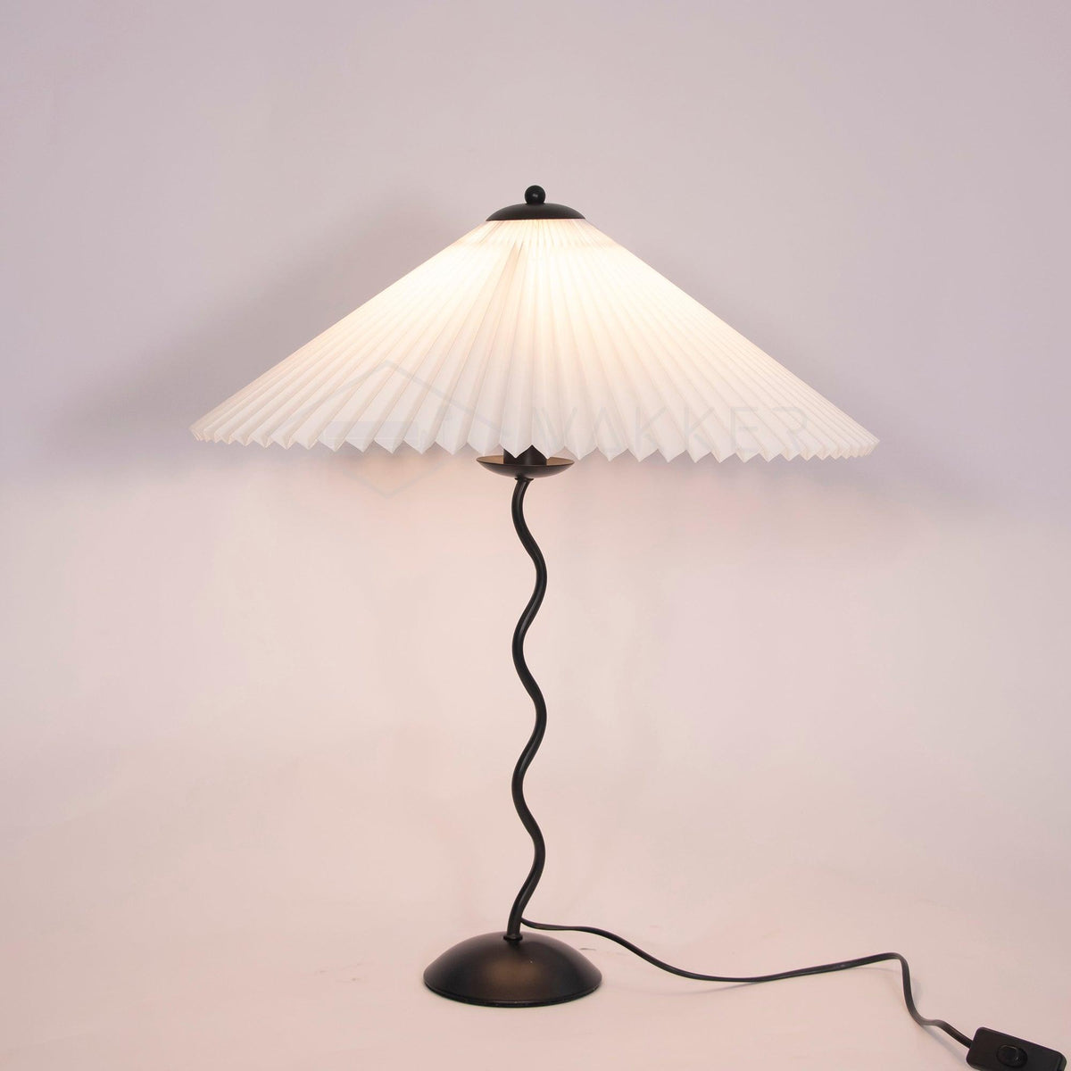 Sculptural Desk Lamp with Gathered Shade & Arc Base 17-inch Beige White Green Black Nightstand Light for Bedroom Living Room Accent