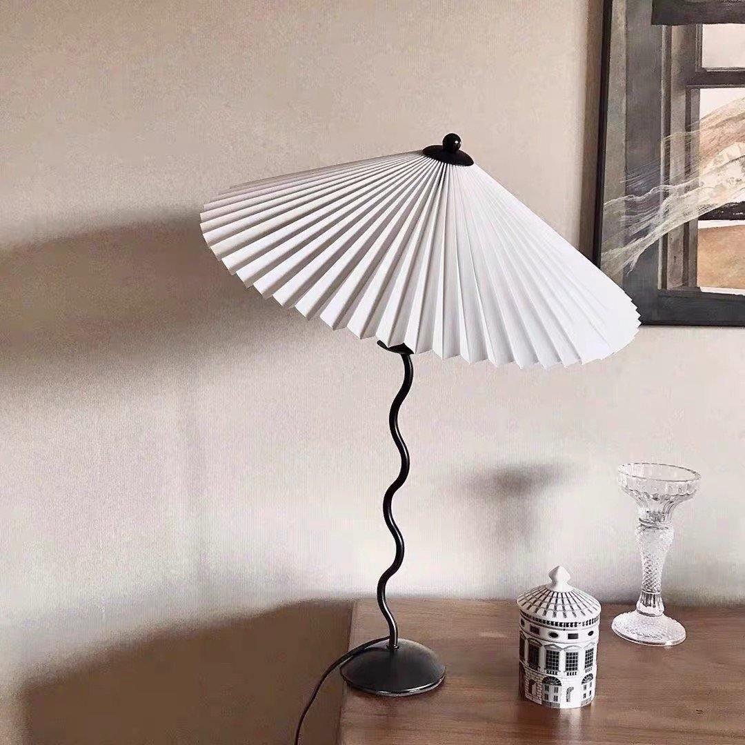 Sculptural Desk Lamp with Gathered Shade & Arc Base 17-inch Beige White Green Black Nightstand Light for Bedroom Living Room Accent