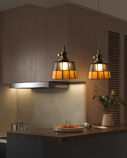 Geometric Glass Shade Hanging Light Fixture 6-Inch Brass Accents Adjustable for Counter Island Dining Table Modern Ceiling Suspended Lamp