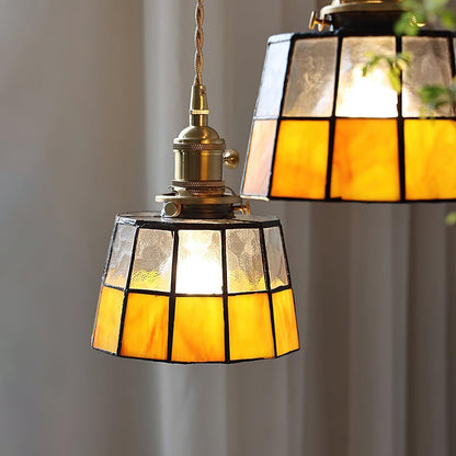 Geometric Glass Shade Hanging Light Fixture 6-Inch Brass Accents Adjustable for Counter Island Dining Table Modern Ceiling Suspended Lamp