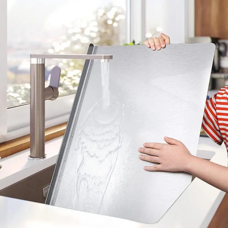 Non-Slip Base Stainless Steel Cutting Board with Elevated Edge