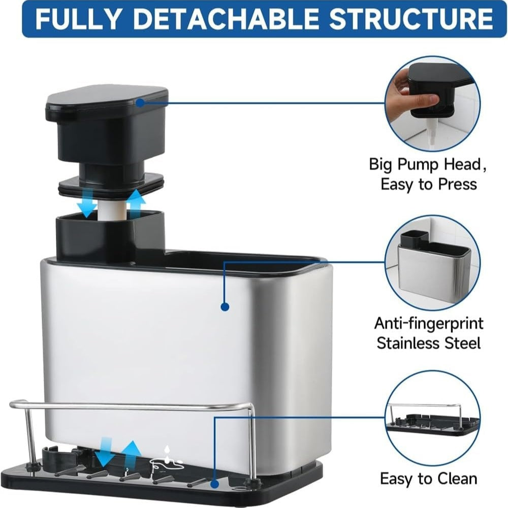 Sorin Kitchen Organizer - Stainless Steel Soap Dispenser and Utensil Rack
