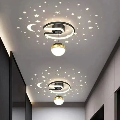 Dimmable LED Flush Mount Ceiling Light with Starry Sky Projection for Bedrooms & Hallways | Aluminum Round Fixture | 10 in Diameter