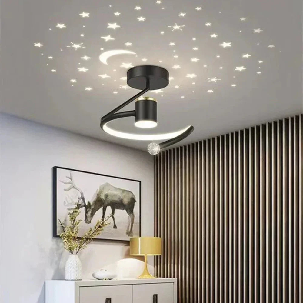 Dimmable LED Flush Mount Ceiling Light with Starry Sky Projection for Bedrooms & Hallways | Aluminum Round Fixture | 10 in Diameter