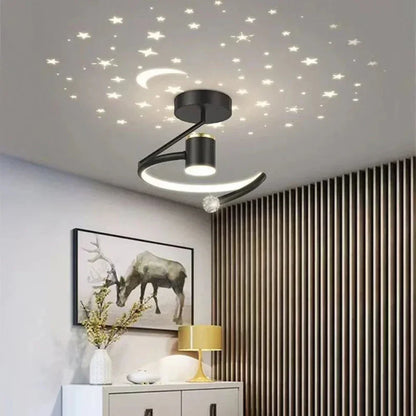 Dimmable LED Flush Mount Ceiling Light with Starry Sky Projection for Bedrooms & Hallways | Aluminum Round Fixture | 10 in Diameter