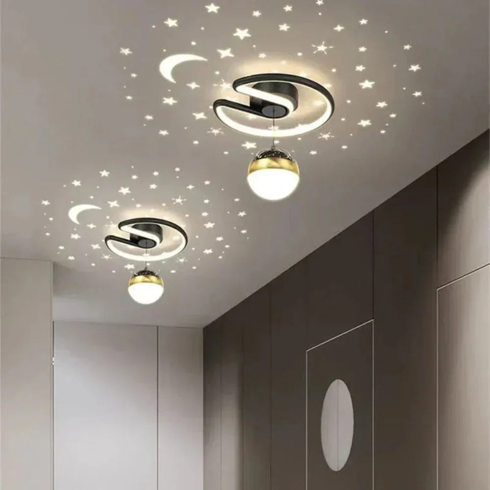 Dimmable LED Flush Mount Ceiling Light with Starry Sky Projection for Bedrooms & Hallways | Aluminum Round Fixture | 10 in Diameter