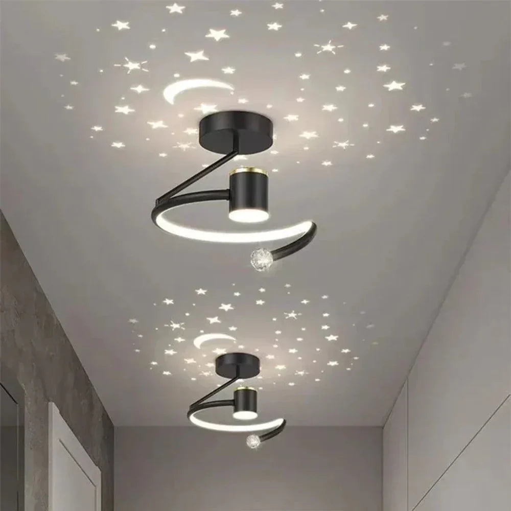 Dimmable LED Flush Mount Ceiling Light with Starry Sky Projection for Bedrooms & Hallways | Aluminum Round Fixture | 10 in Diameter