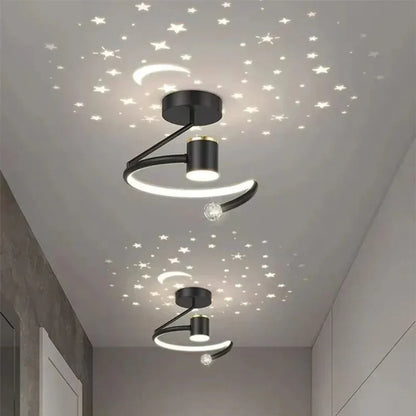 Dimmable LED Flush Mount Ceiling Light with Starry Sky Projection for Bedrooms & Hallways | Aluminum Round Fixture | 10 in Diameter
