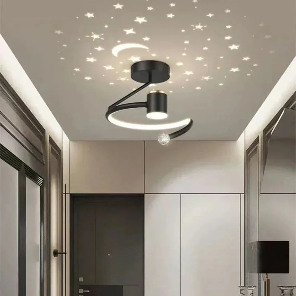 Dimmable LED Flush Mount Ceiling Light with Starry Sky Projection for Bedrooms & Hallways | Aluminum Round Fixture | 10 in Diameter