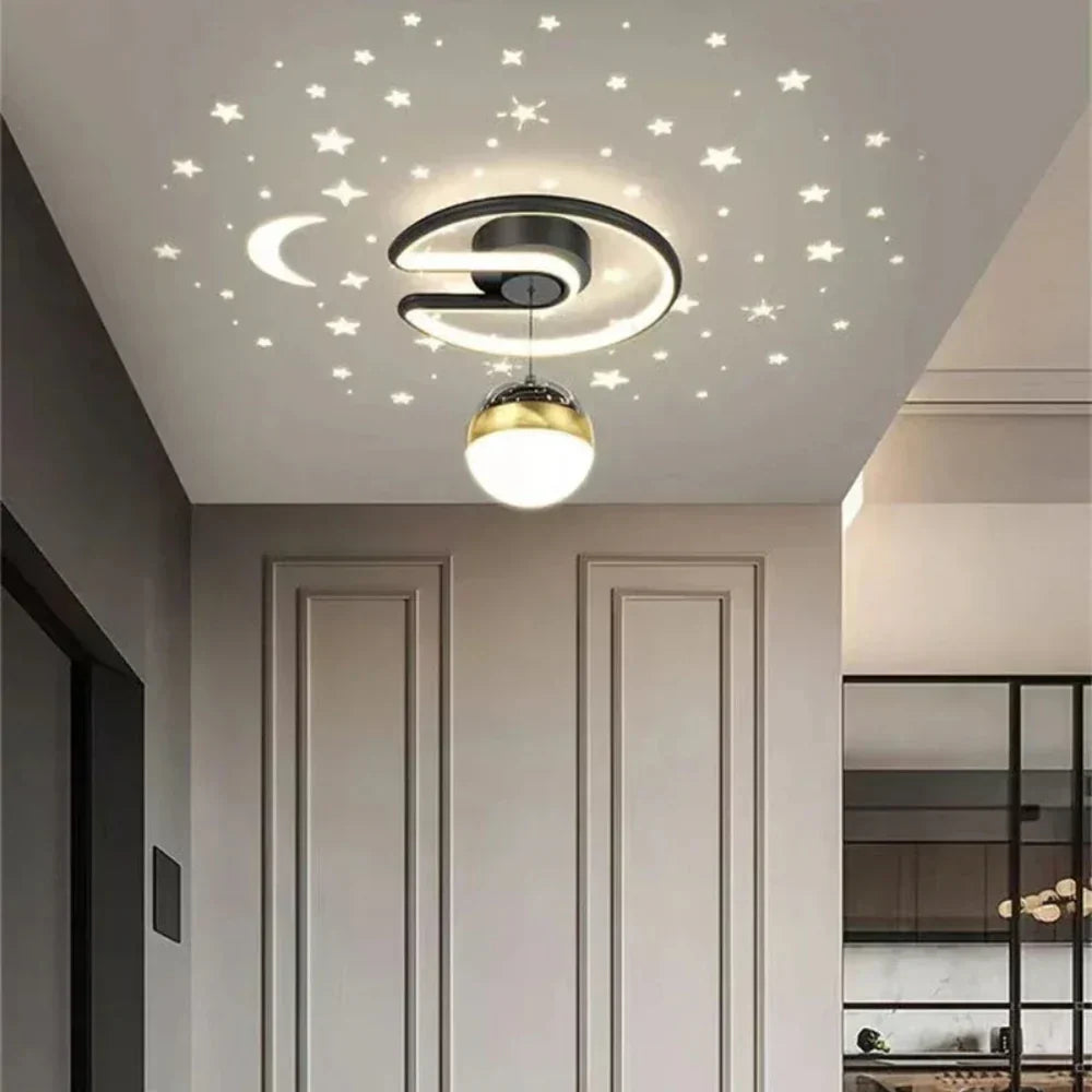 Dimmable LED Flush Mount Ceiling Light with Starry Sky Projection for Bedrooms & Hallways | Aluminum Round Fixture | 10 in Diameter