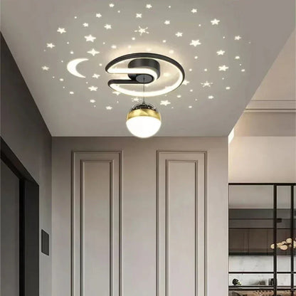 Dimmable LED Flush Mount Ceiling Light with Starry Sky Projection for Bedrooms & Hallways | Aluminum Round Fixture | 10 in Diameter