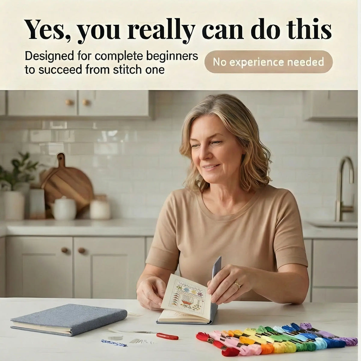 Embroidery Stitch Sampler Book with 106 Techniques – Beginner-Friendly Kit with Bamboo Hoop, Cotton Thread & Video Tutorials for Learning Ha