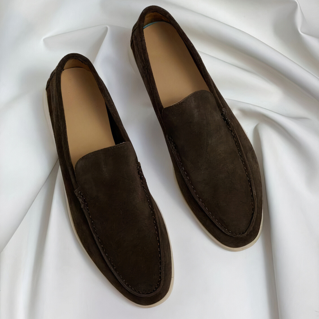 Men's Suede Slip-On Loafers Premium Leather Lined Casual Dress Shoes Round Toe Flat Oxford for Work Office Everyday