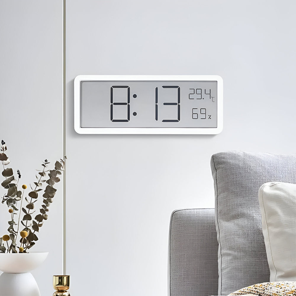 LED Clock with Temperature and Humidity Monitor 7.9 Inch Acrylic Display Bedroom Office Desk Wall Timer Indoor Climate Tracker