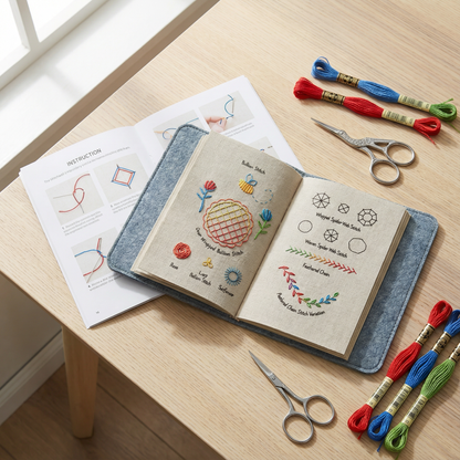 Ortekor Stitchwell | Embroidery Kit for Beginners with 106 Removable Stitches | Complete Needlework Set for Easy Learning