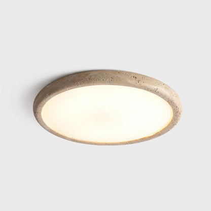 Round Stone Flush-Mount Light Fixture 15 in Diameter 3000K Warm LED for Bedrooms Dining Rooms Natural Beige Texture Hardwired Ceiling Lamp