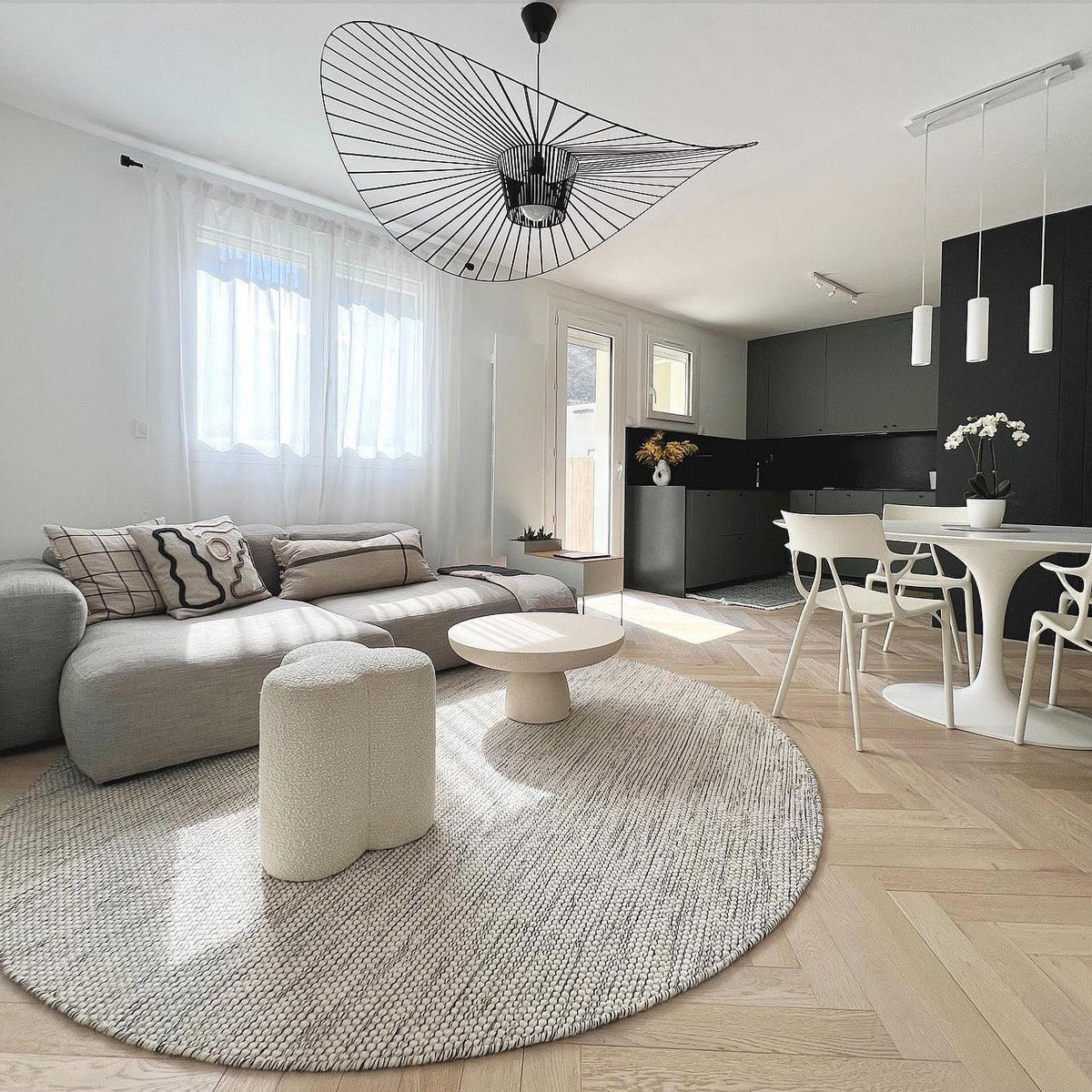 Oversized Woven Ceiling Fixture 47 in Black for Dining & Living Rooms Statement Lighting Above Tables Modern Handcrafted Fiber Shade