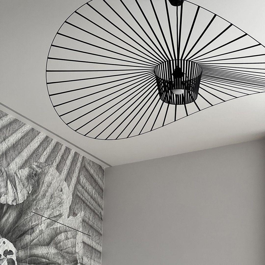 Oversized Woven Ceiling Fixture 47 in Black for Dining & Living Rooms Statement Lighting Above Tables Modern Handcrafted Fiber Shade