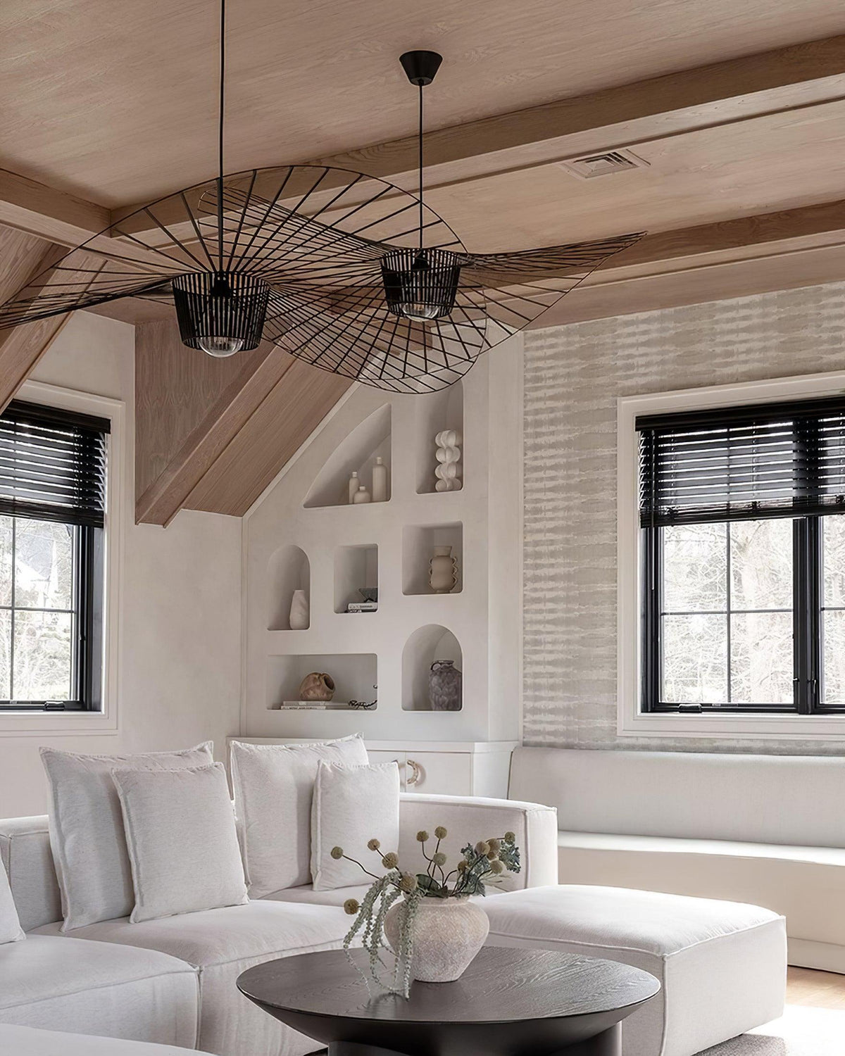 Oversized Woven Ceiling Fixture 47 in Black for Dining & Living Rooms Statement Lighting Above Tables Modern Handcrafted Fiber Shade