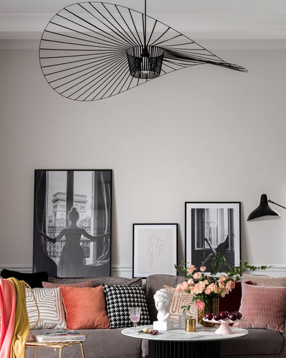 Oversized Woven Ceiling Fixture 47 in Black for Dining & Living Rooms Statement Lighting Above Tables Modern Handcrafted Fiber Shade