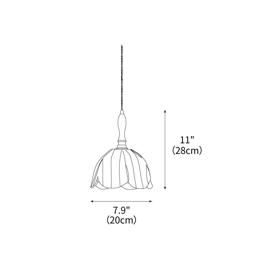 Hanging Ceiling Light with Tulip-Style Striped Shade 7.9 in Diameter Adjustable Wood Accent for Kitchen Dining Room Reading Nook Breakfast A