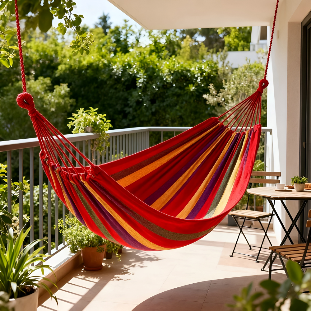 Double Hammock for Patio & Camping – Heavy-Duty Cotton 450 lb Capacity with Carry Bag & Ropes for Backyard Relaxation