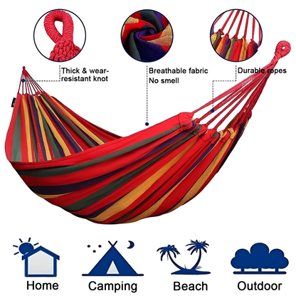 Double Hammock for Patio & Camping – Heavy-Duty Cotton 450 lb Capacity with Carry Bag & Ropes for Backyard Relaxation