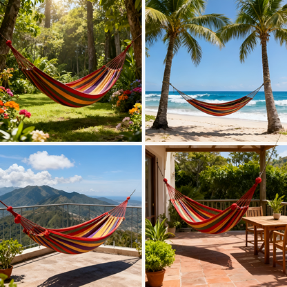 Double Hammock for Patio & Camping – Heavy-Duty Cotton 450 lb Capacity with Carry Bag & Ropes for Backyard Relaxation