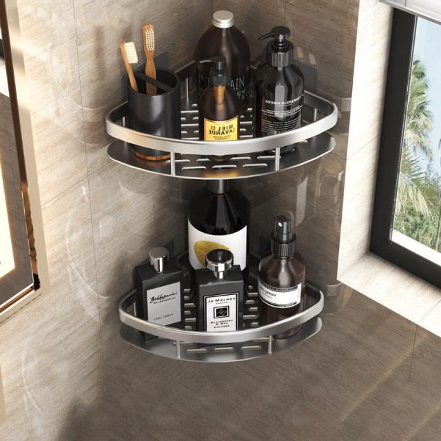 Stylish Metal Bathroom Shelf with Suction Cup Installation | Space-Saving Storage Solution for Organizing Essentials