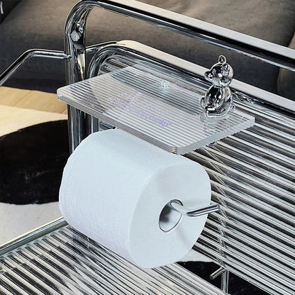 Stylish Toilet Roll Holder with Shelf – Modern Bathroom Accessory in Polished Metal