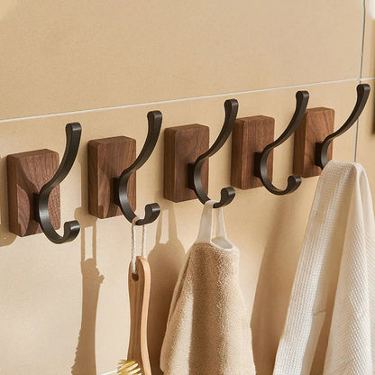 Stylish Wall Hook Rack | Self-Adhesive Wood and Metal Design for Space-Saving Organization