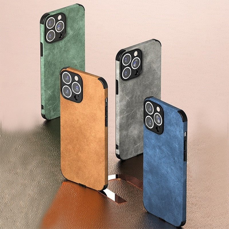 Protective Suede-Textured iPhone Case with Raised Edges and Camera Guard for iPhone 12-17 Series