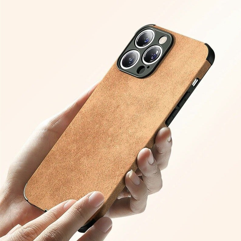 Protective Suede-Textured iPhone Case with Raised Edges and Camera Guard for iPhone 12-17 Series