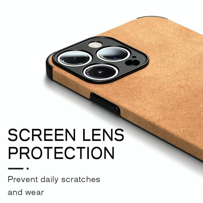 Protective Suede-Textured iPhone Case with Raised Edges and Camera Guard for iPhone 12-17 Series