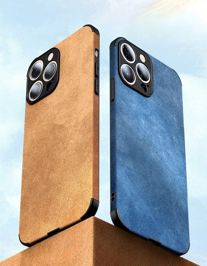 Protective Suede-Textured iPhone Case with Raised Edges and Camera Guard for iPhone 12-17 Series
