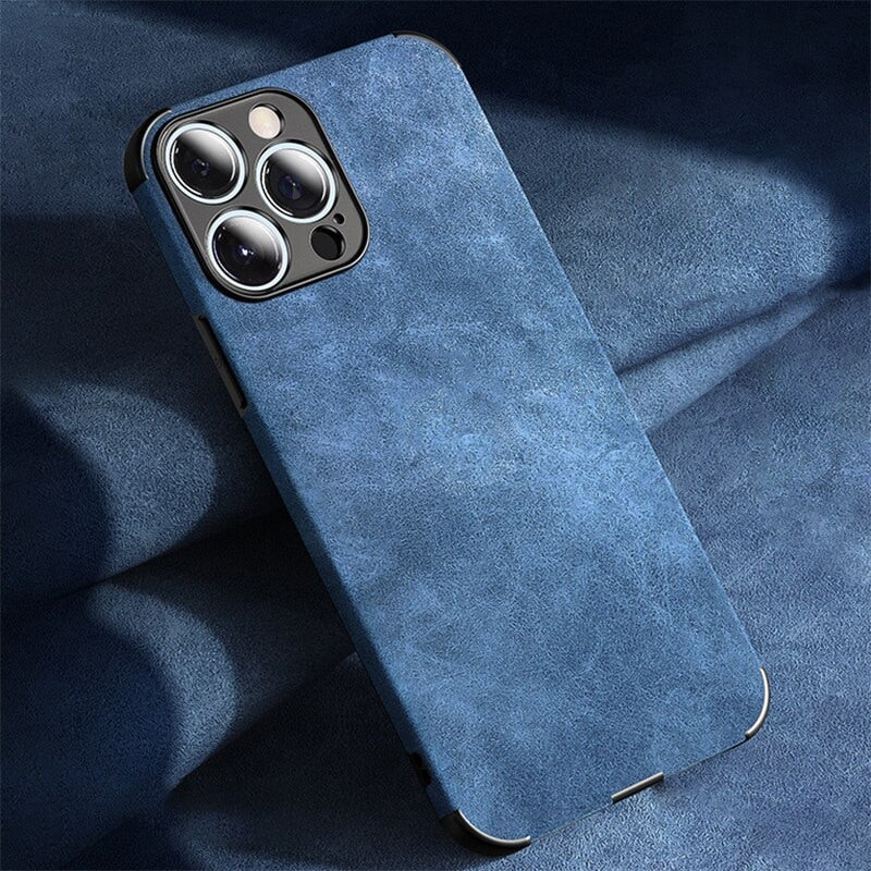 Protective Suede-Textured iPhone Case with Raised Edges and Camera Guard for iPhone 12-17 Series