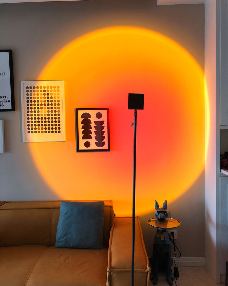 Sunset Red Halo Circle Floor Lamp with Adjustable Color Temperature for Living Room & Studio Ambiance | Modern Minimalist Gradient Light