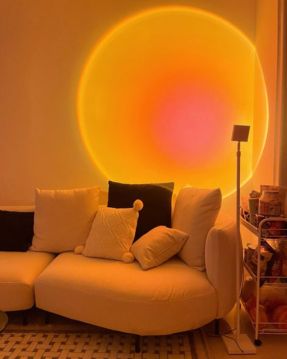Sunset Red Halo Circle Floor Lamp with Adjustable Color Temperature for Living Room & Studio Ambiance | Modern Minimalist Gradient Light