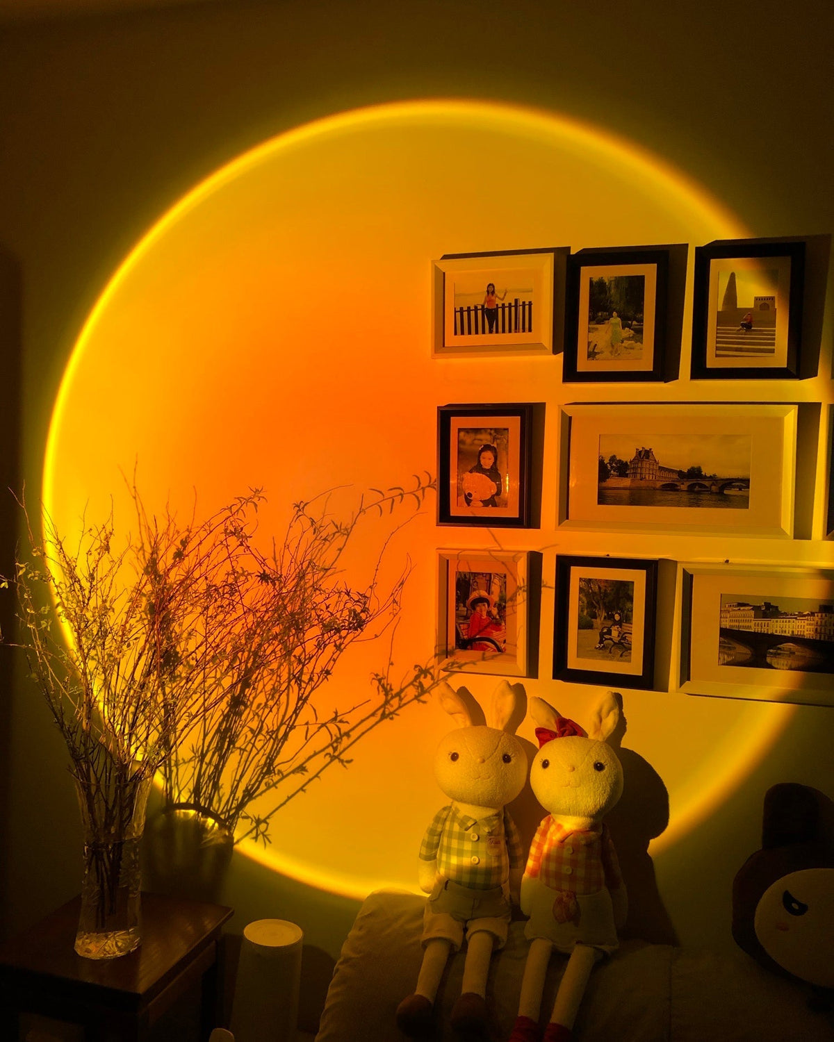 Sunset Red Halo Circle Floor Lamp with Adjustable Color Temperature for Living Room & Studio Ambiance | Modern Minimalist Gradient Light